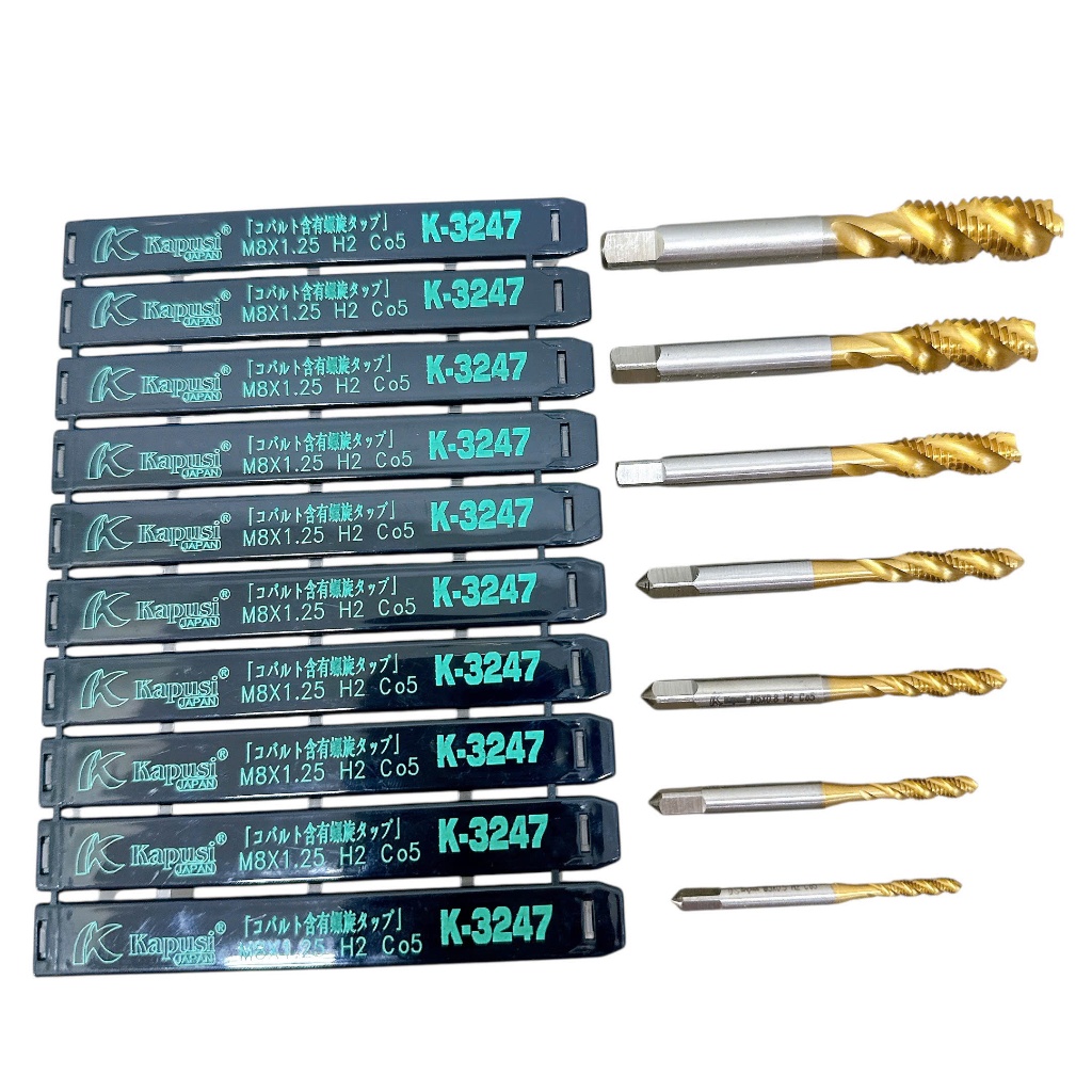 MŨI TARO XOẮN PHỦ TITAN KAPUSI CHUYÊN TẠO REN CHO SẮT, THÉP, INOX TỪ 8-10-12MM